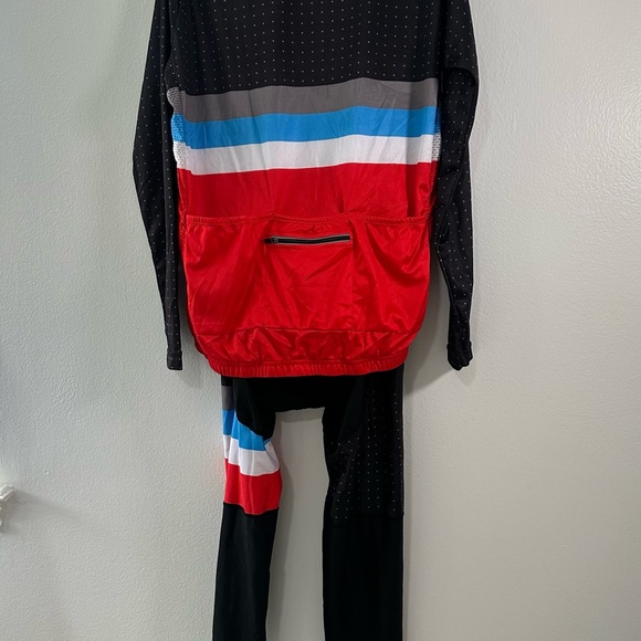 Men’s Cycling Jersey Bib Tights Set Long Sleeve Red Black Blue Padded XL - Picture 6 of 12